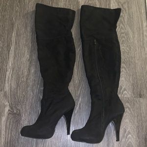 Black suede thigh high boots